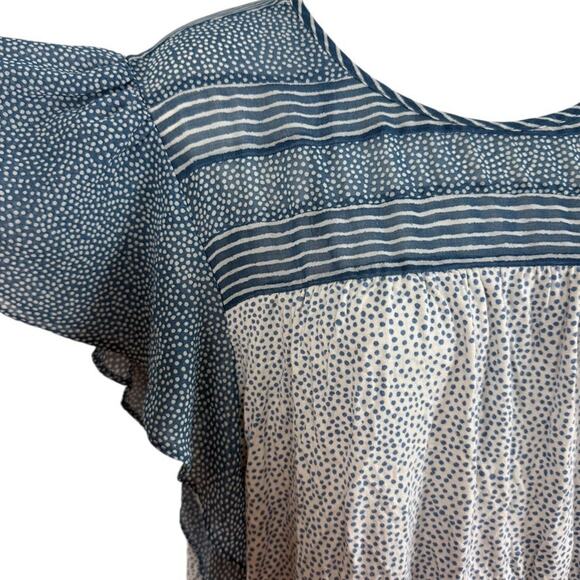 Daniel Rainn Flutter Batwing Short Sleeve Blue Print Top Stretch Knit Shirt XL - Picture 5 of 16